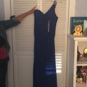 Blue one shoulder prom dress